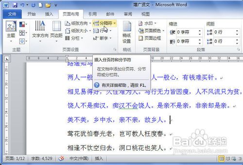 Word2010中插入分页符的两种方法