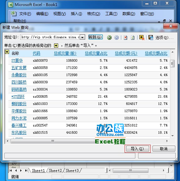 如何从网页中导入外部数据到Excel2003