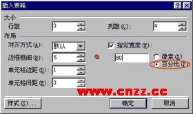 设置表格属性的窗口