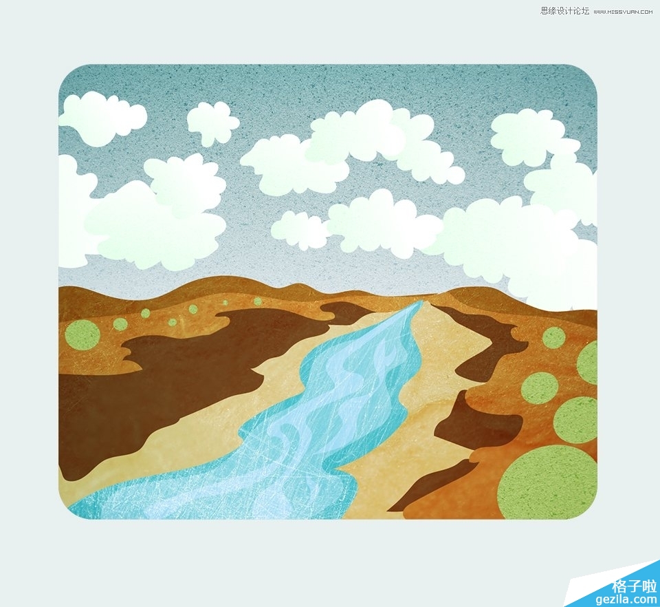 Illustrator绘制外景朴素的山谷小溪效果图,PS教程,思缘教程网